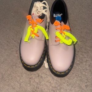 Dr. Martens Light Pink Shoes with Neon Yellow and Orange Laces